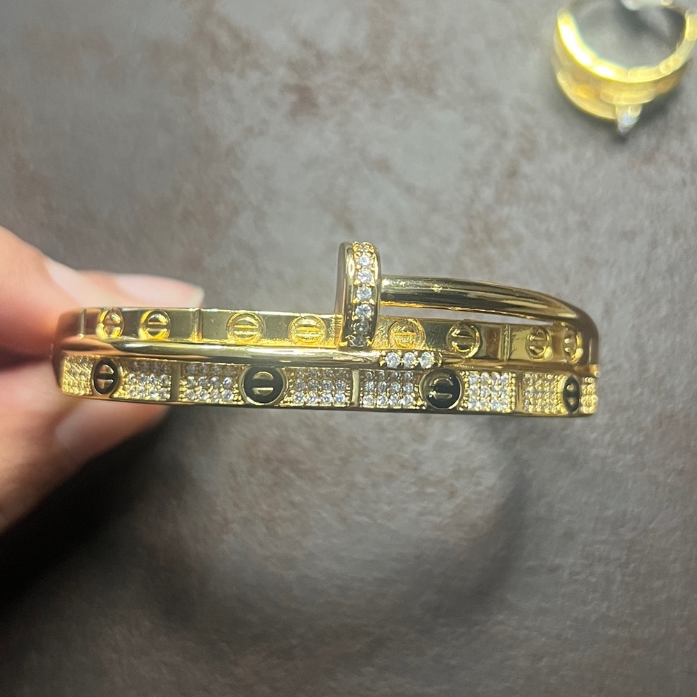 21K Gold Plated Nail Bracelet and Ring Set - Picture 5 of 8